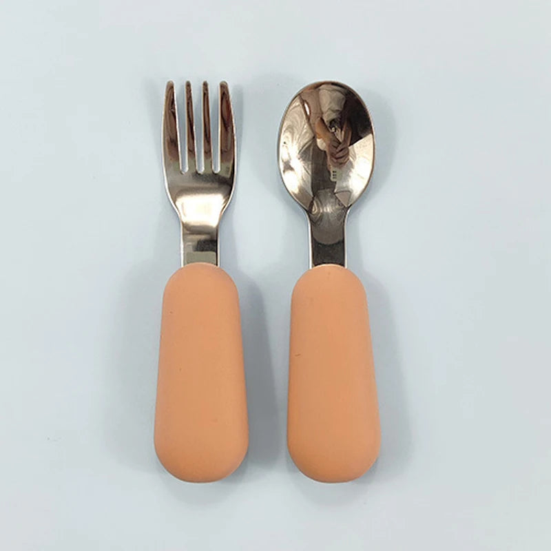 Kit Colher e Garfo Infantil Missvi com Cabo Ergonômico de Silicone