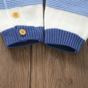 Macacão Infantil Tricot Listrado Azul e Branco