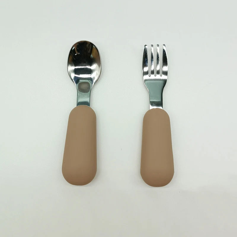 Kit Colher e Garfo Infantil Missvi com Cabo Ergonômico de Silicone