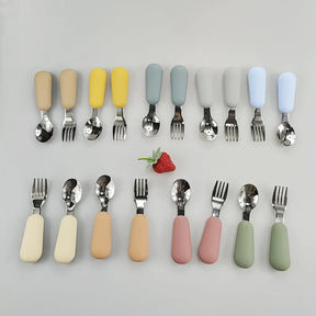 Kit Colher e Garfo Infantil Missvi com Cabo Ergonômico de Silicone