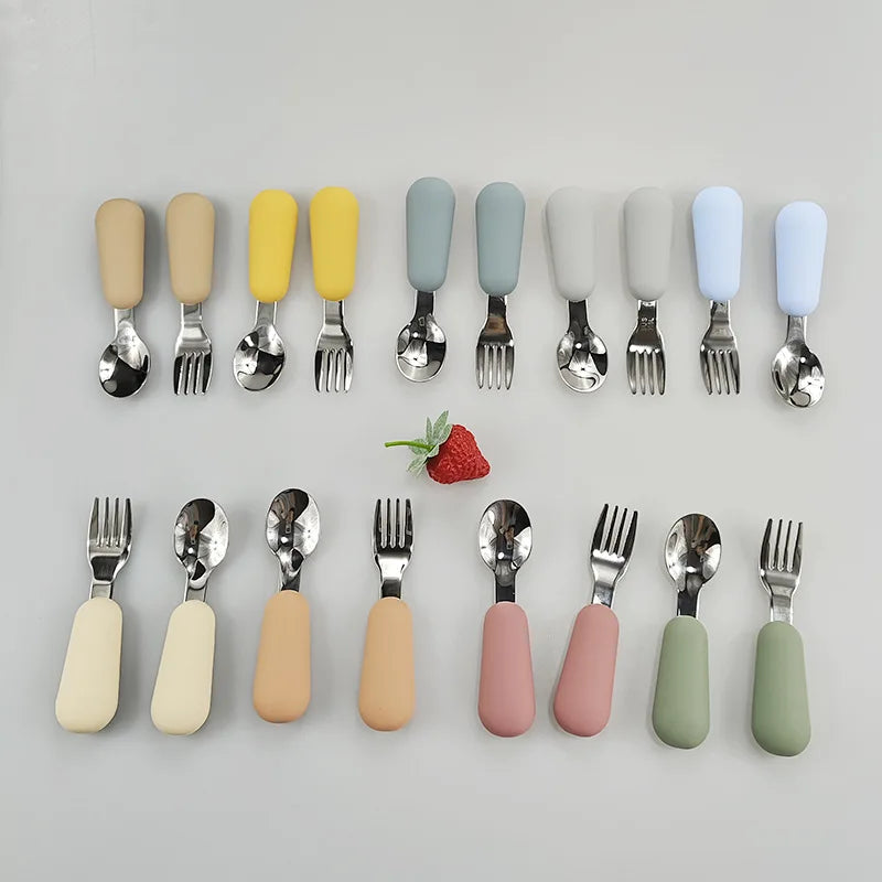 Kit Colher e Garfo Infantil Missvi com Cabo Ergonômico de Silicone
