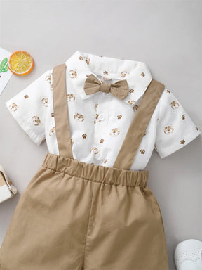 Conjunto Infantil Camisa Estampada com Suspensório e Gravata Borboleta