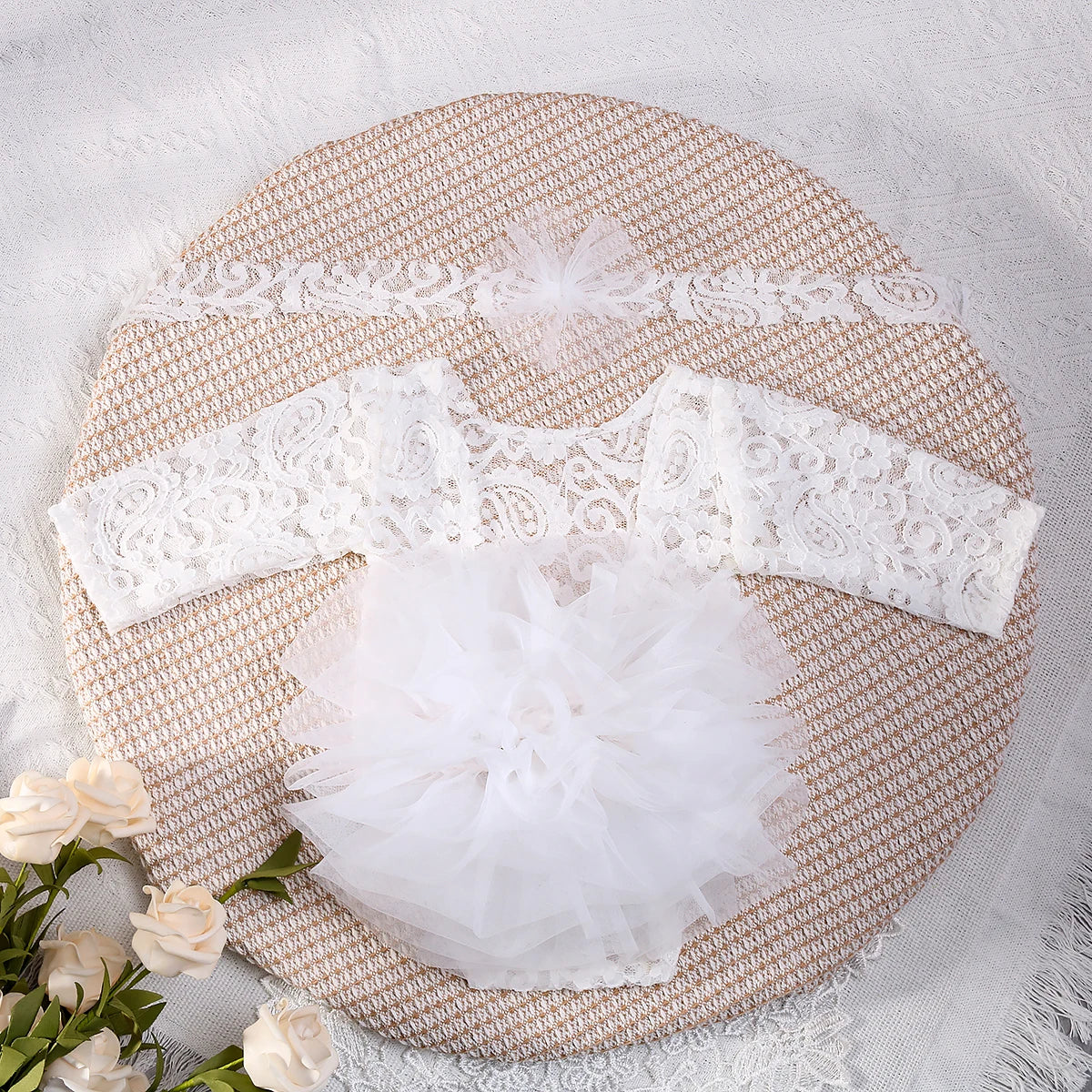 Body Infantil de Renda com Tule – Rosa Antigo