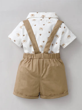 Conjunto Infantil Camisa Estampada com Suspensório e Gravata Borboleta