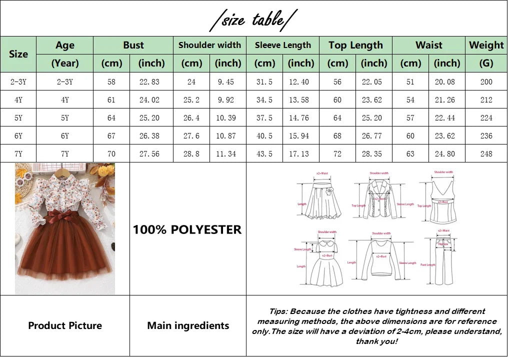 Vestido Infantil Floral com Saia de Tule e Laço – 2 a 7 Anos