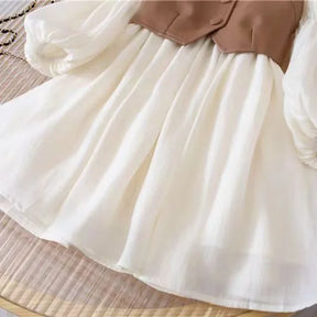Vestido Infantil Creme com Colete Caramelo