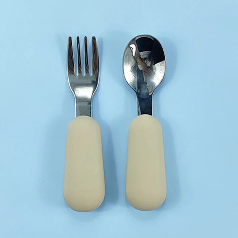 Kit Colher e Garfo Infantil Missvi com Cabo Ergonômico de Silicone
