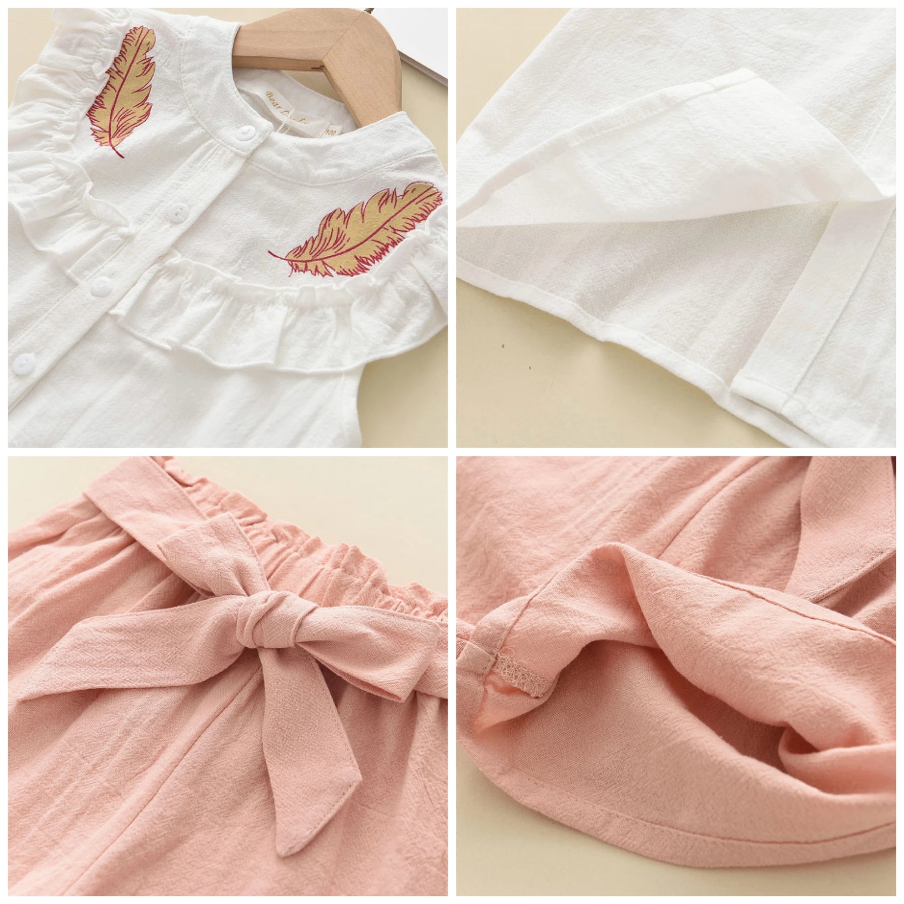 Conjunto Infantil Feminino com Blusa Bordada e Short Rosa – Delicadeza e Conforto