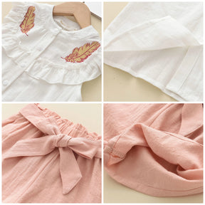 Conjunto Infantil Feminino com Blusa Bordada e Short Rosa – Delicadeza e Conforto