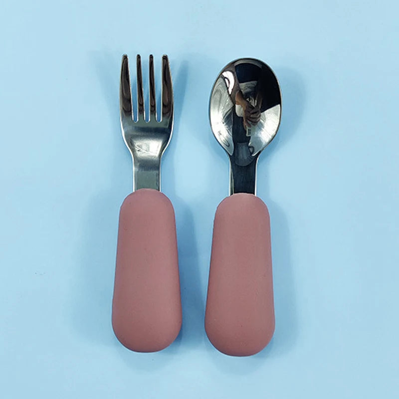 Kit Colher e Garfo Infantil Missvi com Cabo Ergonômico de Silicone