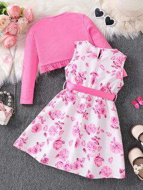 Vestido Infantil Floral com Casaquinho Rosa – Charme e Delicadeza para Todas as Ocasiões