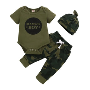 Conjunto Bebê Militar "Mama’s Boy" com Body, Calça e Gorro