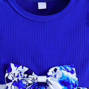 Vestido Infantil Floral Azul com Laço e Tiara