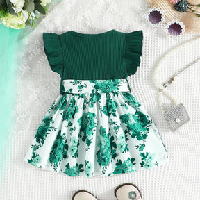Vestido Infantil Verde com Estampa Floral e Laço