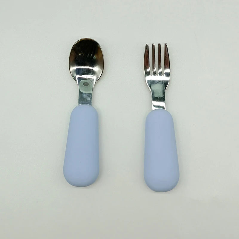 Kit Colher e Garfo Infantil Missvi com Cabo Ergonômico de Silicone