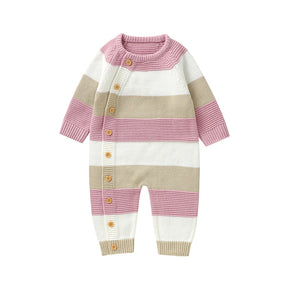 Macacão Infantil Tricot Listrado Azul e Branco