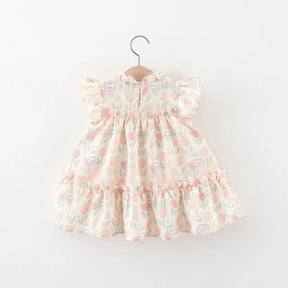 Vestido Infantil Feminino Estampado Coelhinhos e Flores com Laço – Conforto e Encanto para Todas as Ocasiões