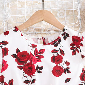 Vestido Infantil Floral com Saia de Tule Vermelha