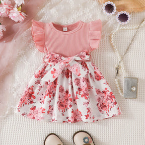 Vestido Infantil Verde com Estampa Floral e Laço